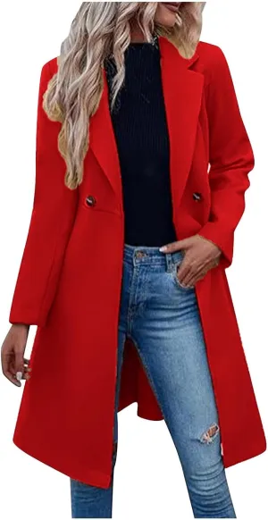Xiaojmake Women's Wool Blend Pea Coat Shawl Collar Double Breasted Short Trench Coat Belted Outwear Wrap Coat Lightweight