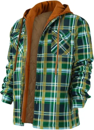 Ymosrh Men's Winter Jackets Long Sleeve Quilted Lined Shirt Jacket Zip Up Coat Outwear With Hood Coats, M-5XL