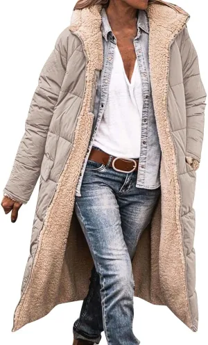 Zip sherpa Coat Down Jacket Hooded Puffer Jacket Lightweight Winter Coat Women Casual Fleece Jacket Coats Long